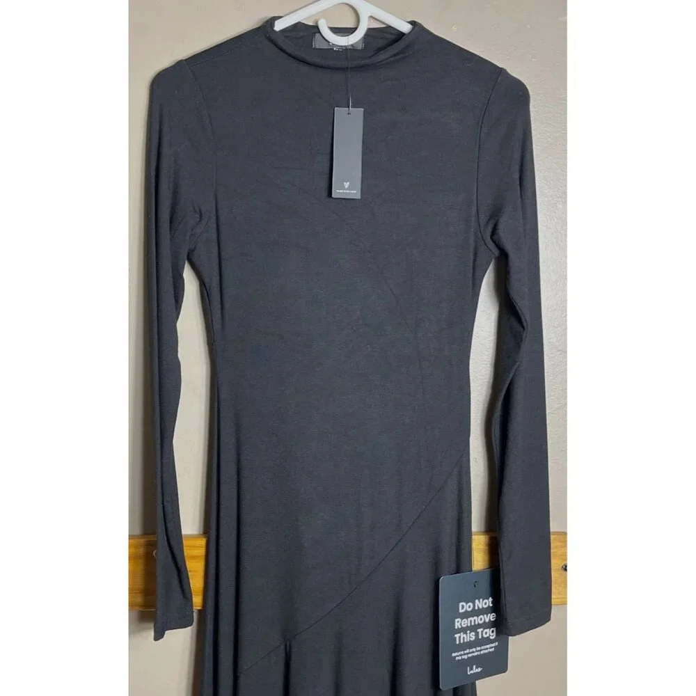 NWT Lulus Mock Neck Dress Maxi Rayon Jersey Versatile Dark Feminine Winter Wm XS - Picture 4 of 7
